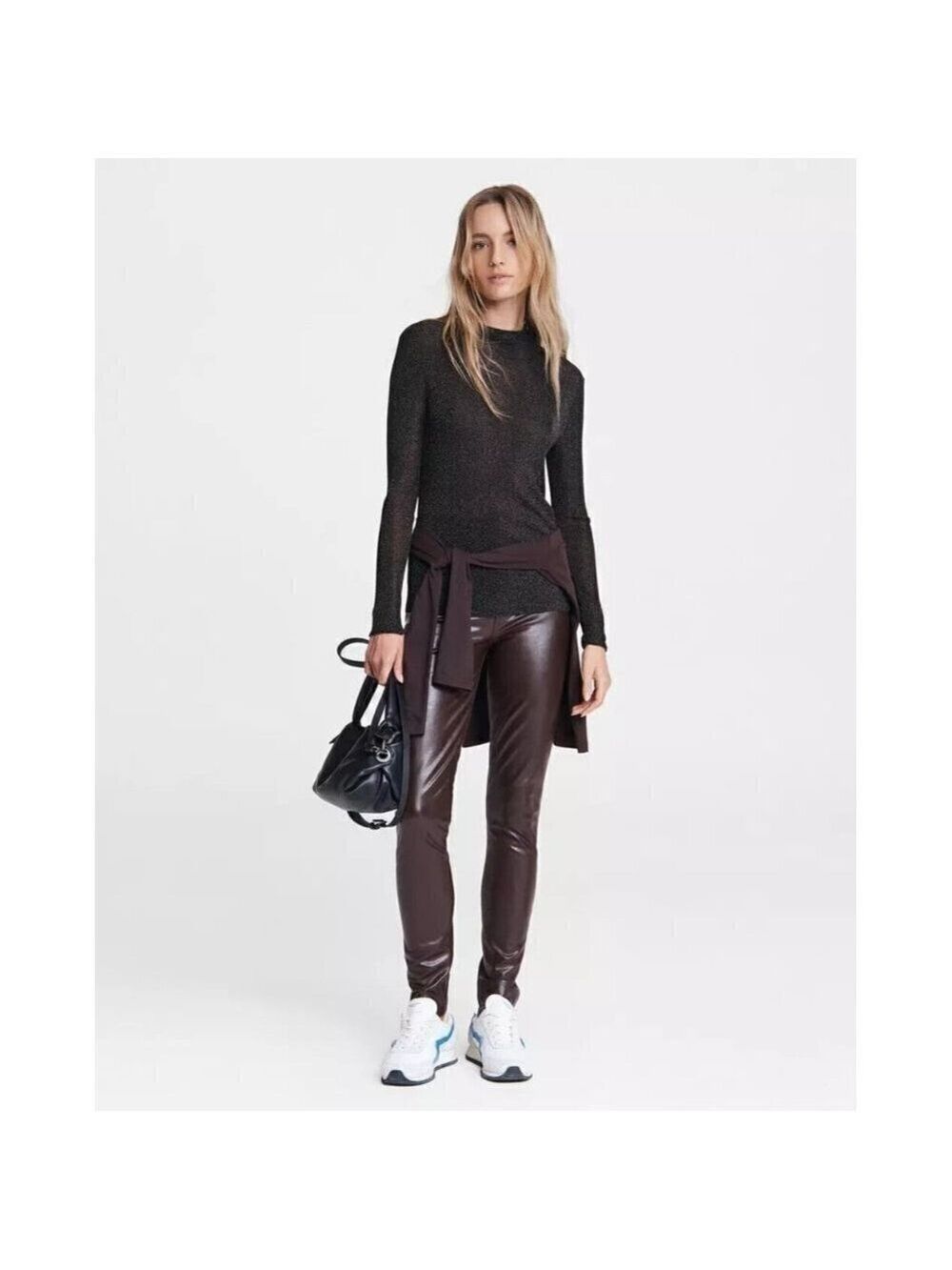 Rag & Bone "Cherie" lurex mock neck ribbed sweater women sz small sparkle slim
